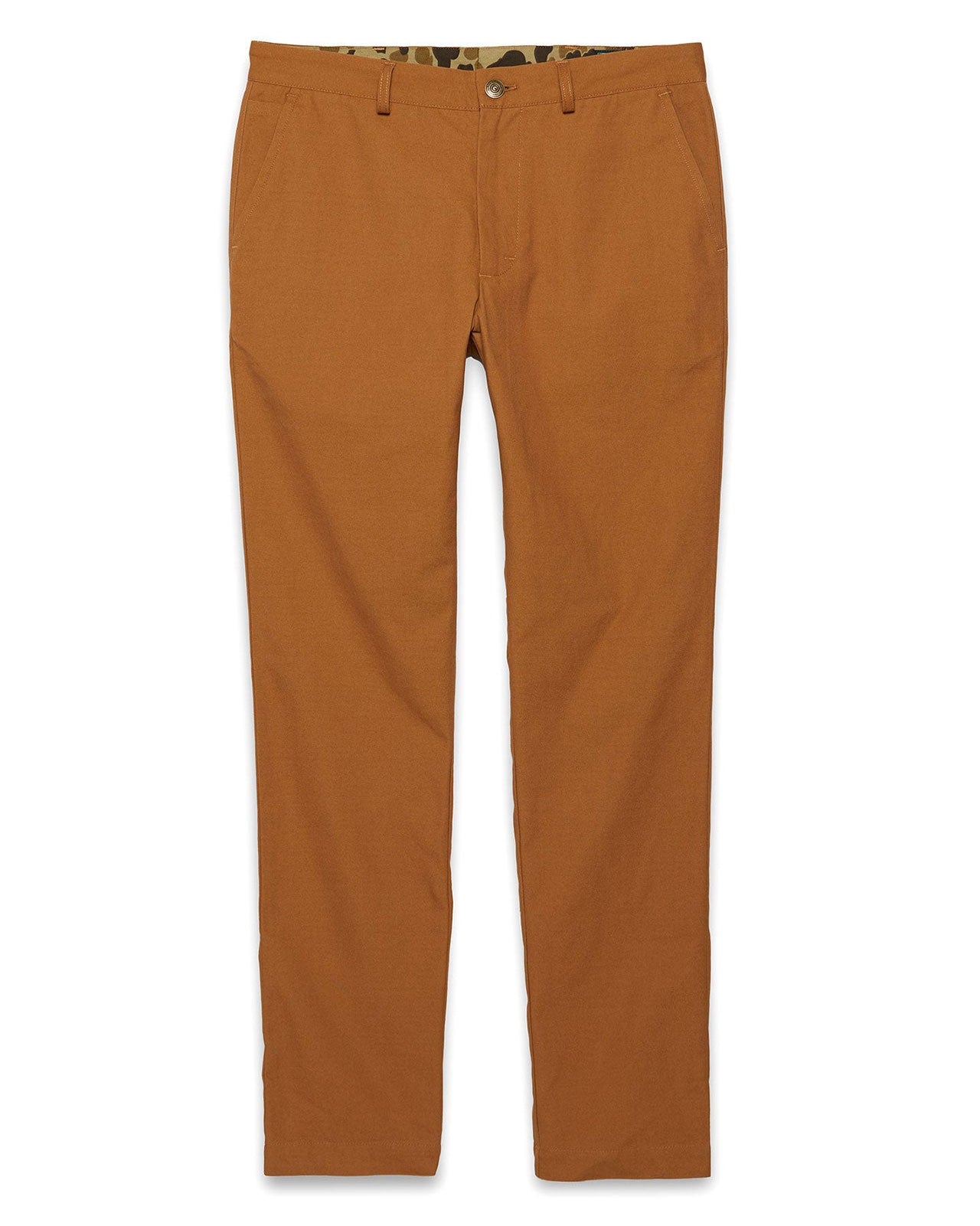 A pair of brown Overland Pants made from Duck Cotton Canvas fabric, featuring a tailored fit and bar tack stitching.