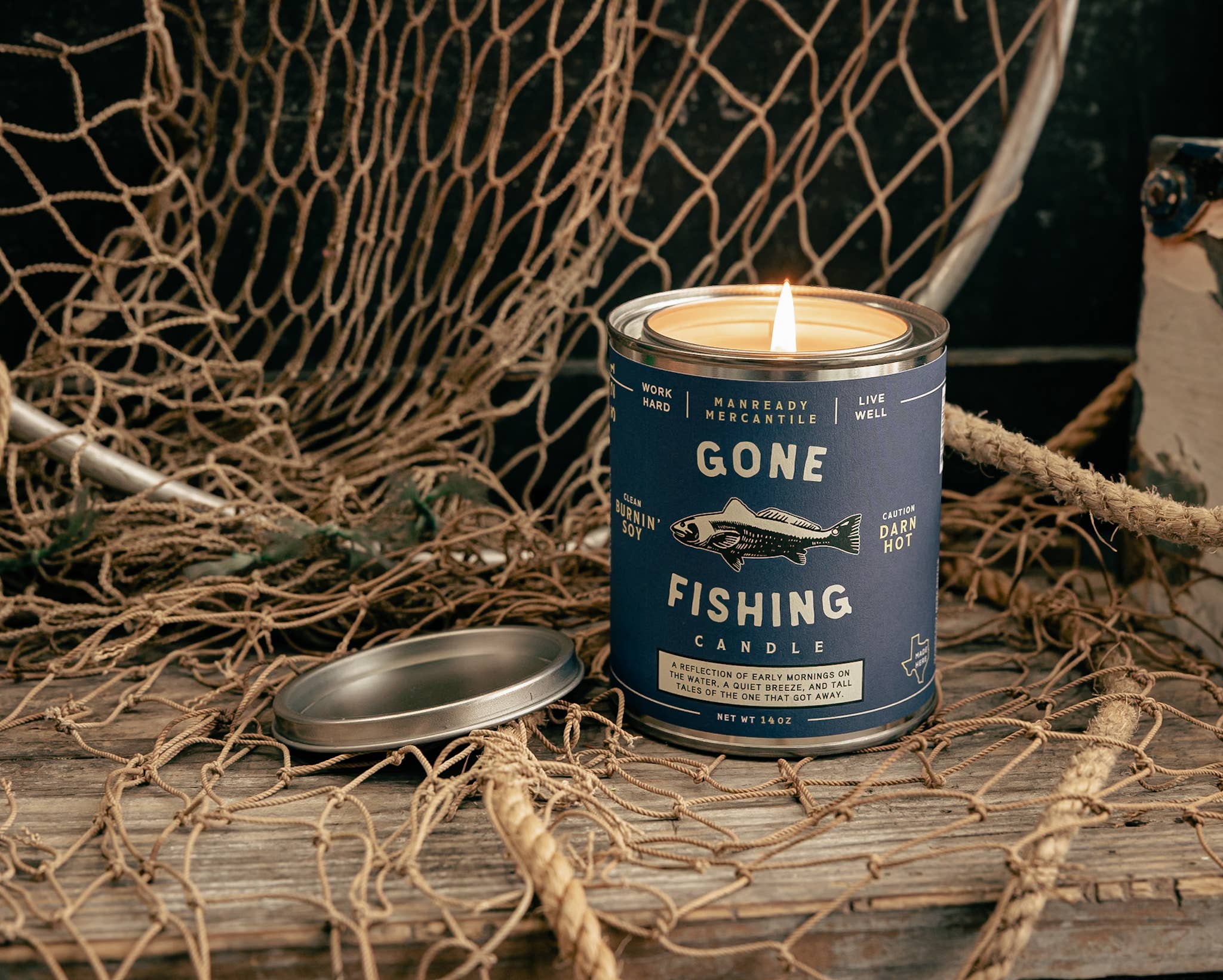 blue bottle candle fishing net Candle | The Americana Series